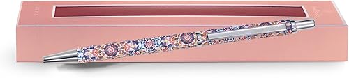 Vera Bradley Bolígrafo de tinta negra con caja de regalo, bolígrafo de metal acepta recargas estándar, mandala encantada