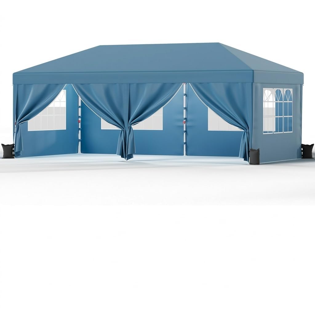 JUMMICO Gazebo 3x6m Pieghevole, Altezza Regolabile, Struttura Stabile, Copertura Esterna Resistente e Impermeabile, Con Pareti Laterali, Con 4 Sacchi di Sabbia di Peso e Sacca da Trasporto, Blu