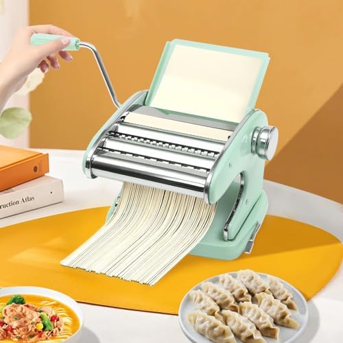 Pasta Machine & Maker, 6 Adjustable Thickness Settings, 3 Blades for Spaghetti, Fettuccini, Lasagna & Dumpling Skins, Roller Noodles Maker in Pink