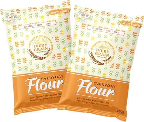 Image of The Very Grain Everyday 0% Wheat Flour No Wheat Low GI Contains Barley, Jowar, Ragi, Bajra Millets & Green Lentils Makes Fluffy Chapatis Boost Digestion | Diabetic Friendly Atta | Pack of 2 (400 Grams Each)