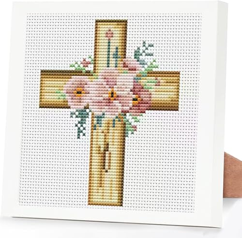 Image of Tiwabb Cross Stitch Kits for Beginners,Flowers Stamped Cross Stitch for Adults with Framed,Embroidery Kit Partial 11CT Cross-Stitch Arts and Crafts for Adults 6.7x6.7inch