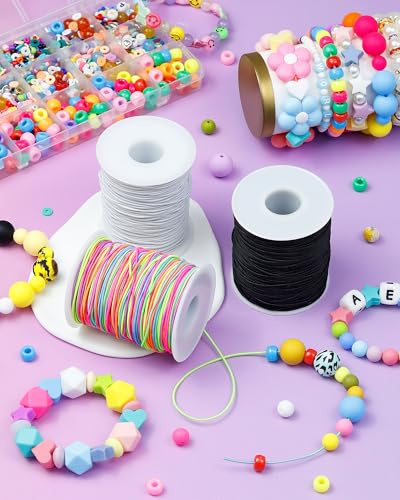 image for 2 Rolls FIVEIZERO Black White Elastic Bracelet String,1mm,1.2mm,1.5mm 