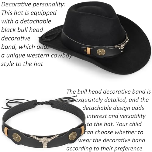 UTOWO Kids Western-Cowboy-Hat for Baby-Boys-Girls Felt-Cowgirl-Hat Brown Fedora Hat Fit for 2-7 Years3