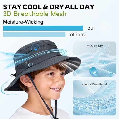 Image of Baby Sun Hat UPF 50+ Sun Protective Toddler Bucket Hat Summer Kids Beach Hats Wide Brim Outdoor Play Hat for Boys Girls