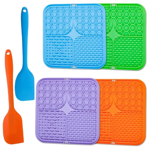 4PCS Dog Lick Mats for Pets- Silicone Licky Mats for Dogs and Cats Anxiety Relief, Mental Stimulation & Slow Feeding, Perfect for Puppy Kitten Training & Mealtime