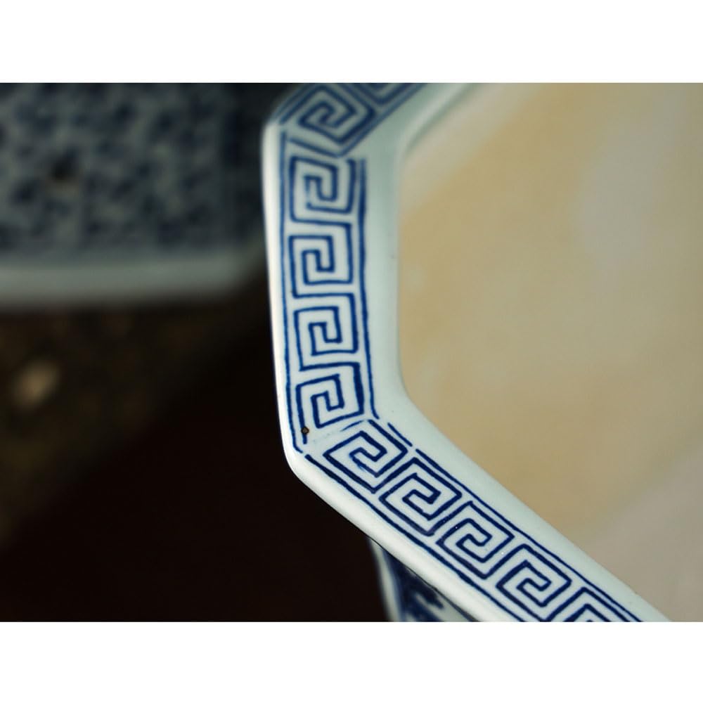 Niebiesko-biała porcelanowa doniczka, duża sześciokątna chińska ceramiczna doniczka, ręcznie malowana z tradycyjnym wzorem kwiatowym, doniczki do użytku wewnątrz i na zewnątrz (22,5 cm)