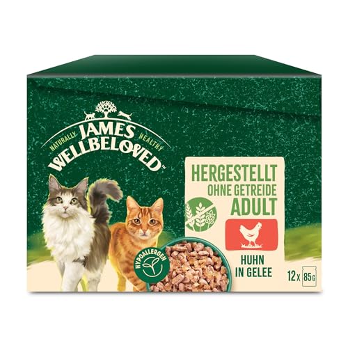 James WELLBELOVED 12 x 85g Katze Portionsbeutel Nassfutter ohne Getreide, Huhn in Gelee