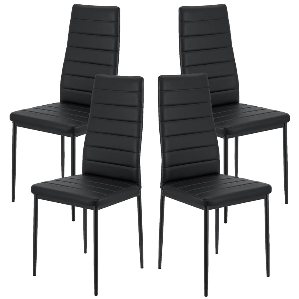 LEADZM Lot de 4 Chaises de Salle à Manger, Dossier Ensemble Noir | Siège Rembourré épais, Chaises de Cuisine