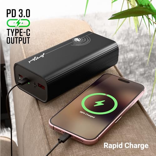 Image of ZEBRONICS 27000 mAh Power Bank | 65W PD3.0 | Fast Charging | Dual Type C & USB A | For iPhone, Android, Laptop,Tab, Earbuds | Flight Friendly | Metal Body | Circuit Protection | EnergiPOD 27R2 (Black)