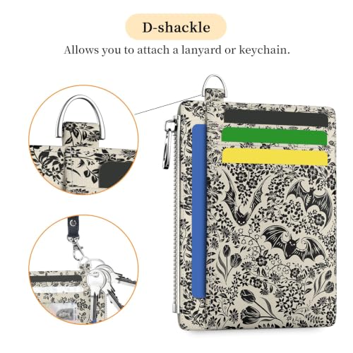 Image of Hancynir Goth Bat Floral Slim Wallet Women Credit Card Holder RFID Small