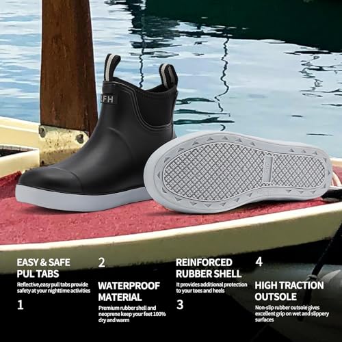 Men's Deck Boots, Fishing Boots Waterproof Rain Boots, Anti-Slip High Traction Ankle Rubber Boots for Professional Premium Neoprene Rubber, Garden Boots Shoe Footwear Booties for Men Outdoor Work4