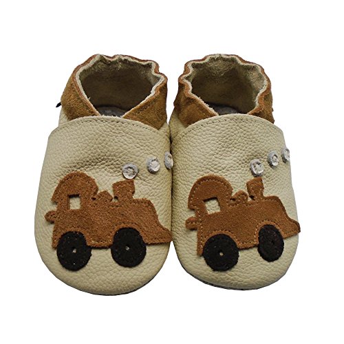 image for Mejale Baby Shoes Soft Sole Leather Crawling Moccasins Cartoon Train I
