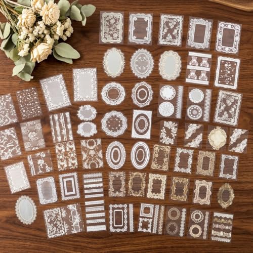 Image of HASTHIP 120 PCS Lace Stickers for Journal - 60 Styles Scrapbook Paper Stickers Kits Vintage Decorative Papers Journal Sticker Supplies for Art Junk Journaling Crafts Scrapbook