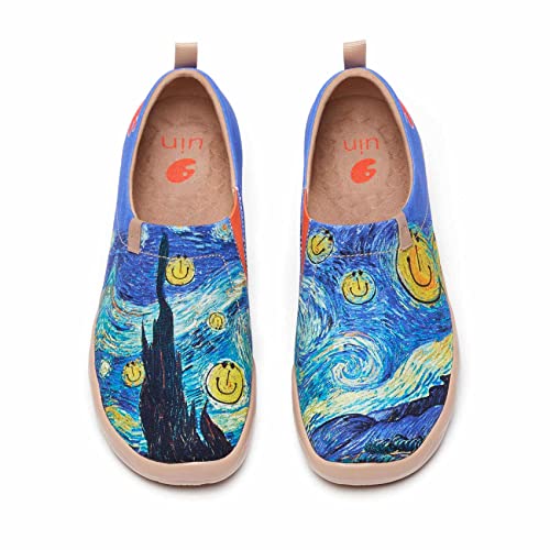 UIN Men's Slip Ons Canvas Lightweight Flats Sneakers Walking Casual Loafers Comfortable Art Painted Travel Shoes