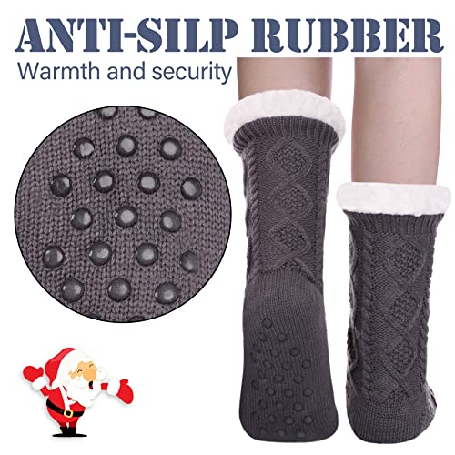 LINEMIN Womens Slipper Socks Winter Warm Fleece Lined Socks Cozy Soft Thick Fuzzy Non Slip Indoor Christmas Socks3