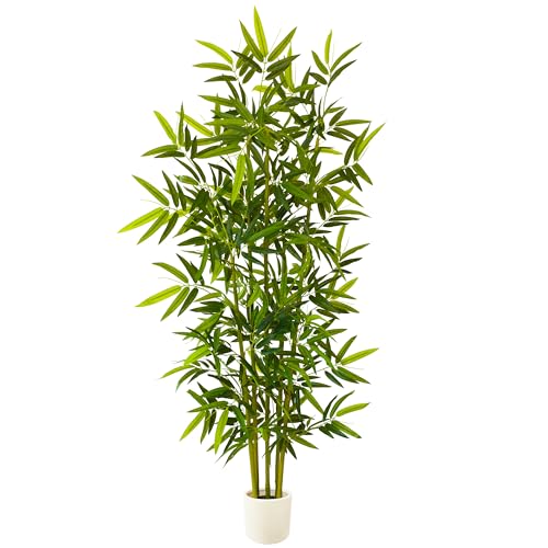 Warmplants Artificial Bamboo Tree, 6ft Tall Fake Bamboo Plant with White Planter, Faux Trees with...