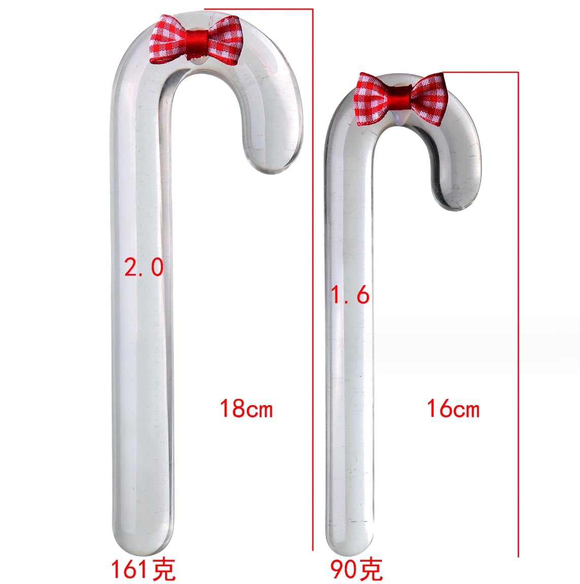 Glass Sex Toy Wand Double-Ended Butt Plug Anal Beads G-spot Stimulation to Dildo Christmas Gift Candy Cane Unisex Anal Butt Plug for Men Women (17.5cm, Candy A): 16cm Bow