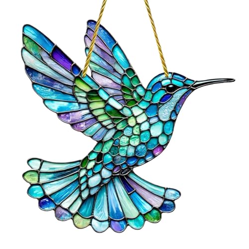 Atrapasueños de pájaros, colgante de colibrí acrílico de 7.87 x 7.87 pulgadas, bonita decoración de ventana colgante, adorno ligero | Accesorio vibrante para el hogar para dormitorio, porche