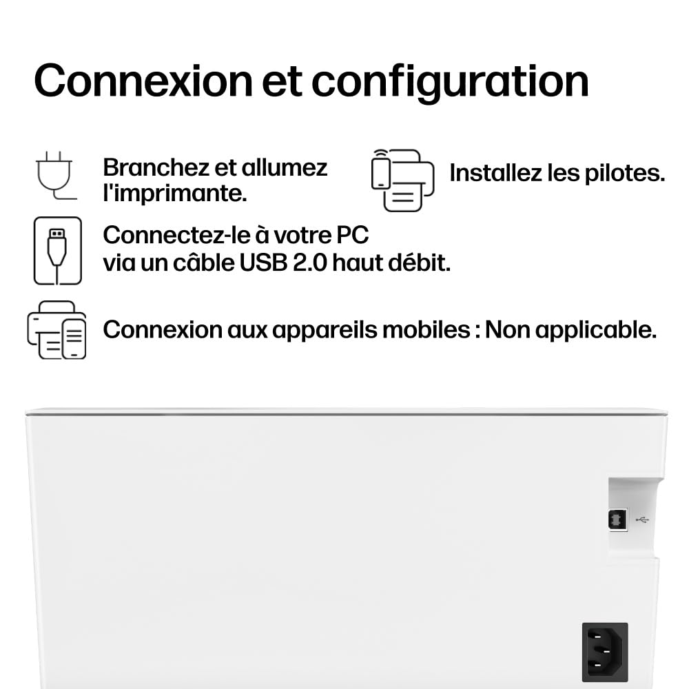 HP LaserJet M110w, 7MD66F, Imprimante laser monochrome A4 à fonction unique, Impression recto verso manuelle en noir et blanc, 20 ppm, ADF, Wi-Fi, HP Smart, Blanche