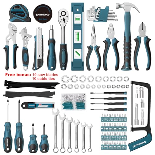 Image of Home Tool Kit 199 Piece Basic Household Auto Repair Tool Set Car Toolbox General Hand Tool Kit for Home Men Women DIY with Plastic Toolbox (Blue and black)