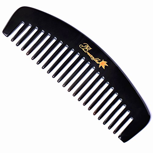 Hair Comb - Breezelike Wide Tooth Comb for Detangling - No Static Natural Black Buffalo Horn Comb for Women, Men & Kids