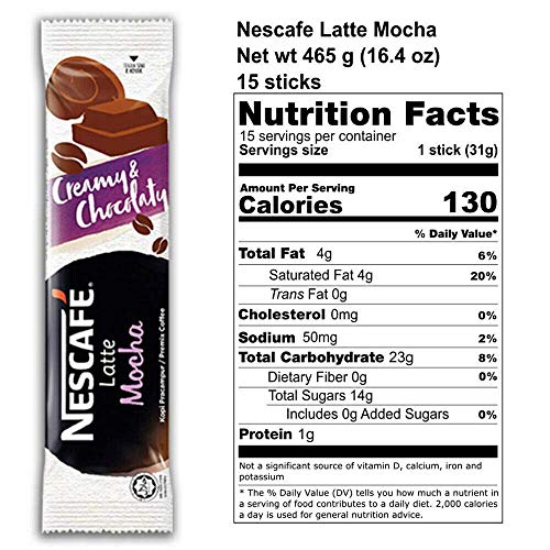 Nescafe 3 In 1 Mocha Coffee Latte - Instant Coffee Packets - Single Serve Flavored Coffee Mix (15 Sticks) #TOP3