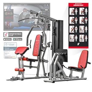 Kraftstation HGX100/HGX150/HGX200/HGX300, bis zu 80kg, Deutsche Qualitätsmarke, Bodybuilding Sportstech Multifunktions-Homegym mit Stepper und Powertower oder Beinpresse, Fitnessstation für Zuhause