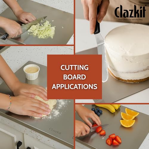 Image of Clazkit Countertop Stainless Steel Cutting Board for Kitchen /Chopping Board /Non Slip /Chopping Board for Kitchen /Vegetable Cutting Board /Kitchen Cutting Boards /Vegetable Cutter Steel 36L X 30W cm