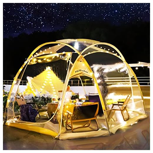 Transparent Outdoor Tent, MioTsukus 10' x 10' Portable Clear Screen House, 4-6 Person Shelter, Clear Pod, Cold Protection Tent, Canopy Gazebo for Patios, Backyards, Stargazing, Camping