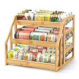 HOMESTEAD Organizadores de latas de despensa de bambú de 3 niveles, estante dispensador de 36 latas, separadores flexibles, organizador de productos enlatados para estantes de despensa y organización