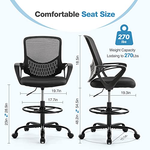 Jhk OFL368FBK Drafting Home Office Tall Computer Standing Desk Task Chair With Adjustable Foot Ring And Armrest, Breathable Mesh, Ergonomic Lumbar Support, 360° Swivel Rolling thumb #2