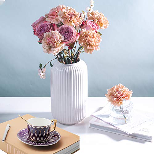 Tea Coffee Cups - 7.4Oz Bone China Ceramic, Beautiful Matte Glazed Tea Cup With Saucer And Spoon - Purple #TOP4