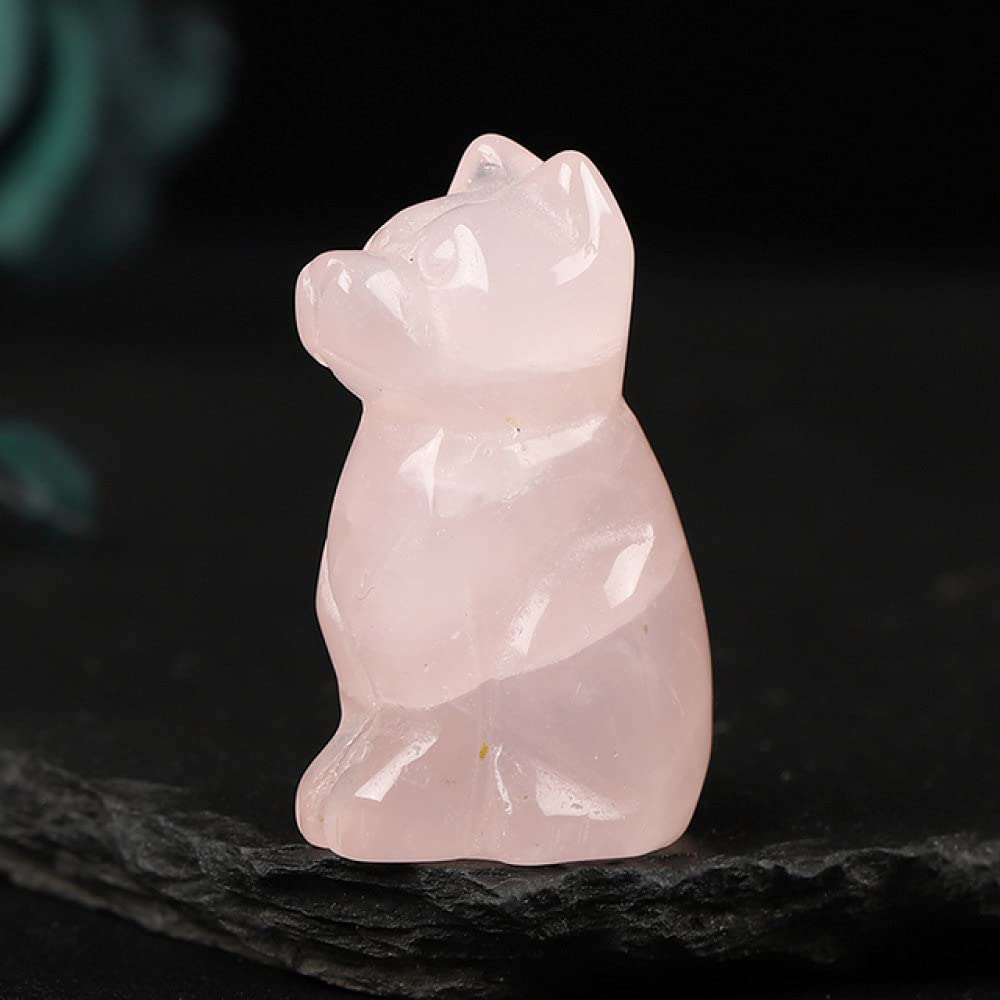 Chien en Quartz Rose sculpté à la main, statue animale en cristal naturel reiki de 1PC