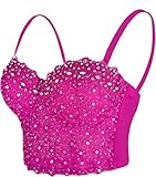 YCBENYANG Women's Lace Corset Rhinestone Sexy Push Up Bustier Holiday Crop Top Spaghetti Strap Vest