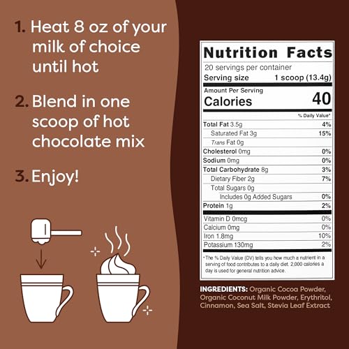Flavcity Keto Hot Chocolate Powder, Original – Dairy-Free & Sugar-Free Organic Cocoa Powder Drink Mix – High-Fiber, Low-Carb & Gluten-Free Prebiotic thumb #3