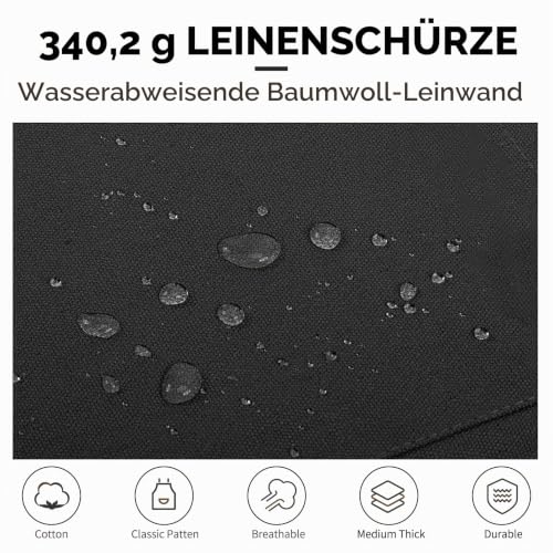 Riqiaqia Canvas Kochschürze für Herren und Damen, Kreuz zurück Heavy Duty Arbeit Baumwolle Schürze mit verstellbaren Trägern und großen… – Ansicht 5