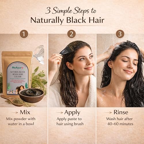 Image of Natural Black Henna Hair Colour, PPD-Free & Ammonia-Free Dye with Indigo for 100% Grey Coverage, Herbal Hair Color 55g