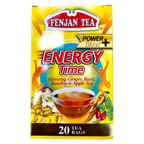 Fenjan Tea Power Blend+ Energy Time Ginseng, Ginger, Basil, Rosehip & Apple Tea 40g 20 Bags (Pack of 6) Cover