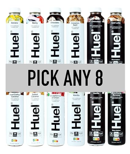HUEL Ready-to Drink - 500ml - Pick any 8-10 Flavours to choose from - Banana, Berry, Chocolate, Cinnamon Swirl, Iced Coffee Caramel, Salted Caramel, Strawberries & Cream, Vanilla