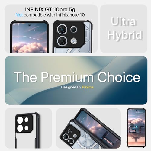 Image of Pikkme Infinix GT10 Pro 5G Back Cover | Crystal Clear Transparent Back | Ultra Hybrid | Full Camera Protection | Raised Edge | Bumper Back Case (Black)