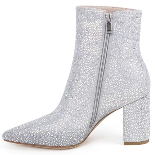 Image of MISSMILLER Rhinestone Boots for Women Sparkly Cowgirl Boots Pointed Toe Chunky Heels Rhinestone Cowboy Boots
