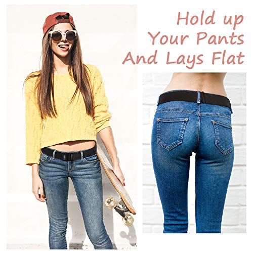 4 Pieces Women Elastic Stretch Belt Invisible No Show Waist Belt With Flat Buckle (Black Blue Khaki Coffee) #TOP4