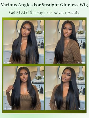 Image of KLAIYI Silky Straight Pre Everything Glueless Precut 13x4 Lace Front Wigs Human Hair Drawstring Pre Plucked Bleached Bye Bye Knots 30S Ready to Wear and Go Wigs for Black Women Natural Hairline 16Inch