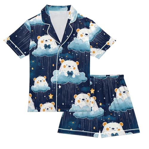 Animal Cartoon Bear Stars Pajamas Set Summer Button Down Sleepwear Pjs Sets Comfy Loungewear