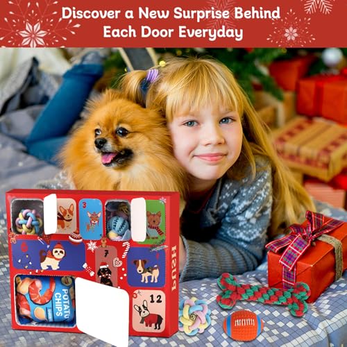 ANOTION 12 Tage Weihnachtshundspielzeug Adventskalender 2025 – Interaktives Quietschendes Hundespielzeug Set, Aggressive Kauer, Beinhaltet Kauspielzeug, Seile, Bälle und mehr
