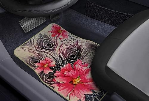 Miniatura 3 de Alfombras de piso de flores de hibisco con plumas de pavo real para automóvil, camión, SUV, ajuste universal, para asiento delantero y trasero, 4