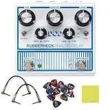 DigiTech Rubberneck Analog Delay Effect Pedal Bundle w/ 2-Pack Strukture S6P48 Woven Right Angle Patch Cable, 12-Pack Guitar Pick and Liquid Audio Polishing Cloth