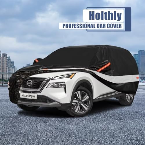 Image of Holhtly Car Cover Custom Fit for Nissan Rogue, Car Covers for Automobiles All Weather Waterproof Sun Snow Rain Wind Dust Protection, Outdoor Car Cover Black & Grey