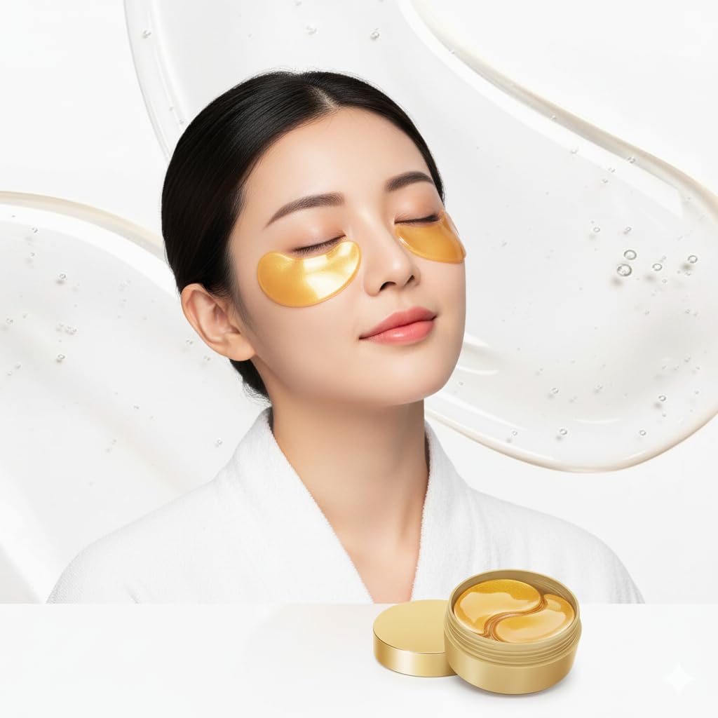 24K Gold Mask for Dark Circles & Puffy Eyes – Under Patches (60 PCS) – Anti-Aging Collagen Hydrogel Eye Mask to Reduce Fine Lines, Eye Bags & Wrinkles – Refreshing Under Eye Treatment-image-13