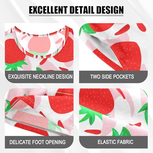 Strawberry White Pajama Set Short Sleeve Pajamas Shorts Sets Cotton Soft Loungewear Sleepwear 5Y4